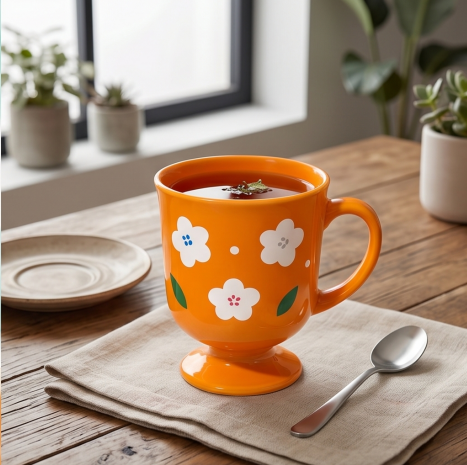Retro Bloom Orange Pedestal Mug