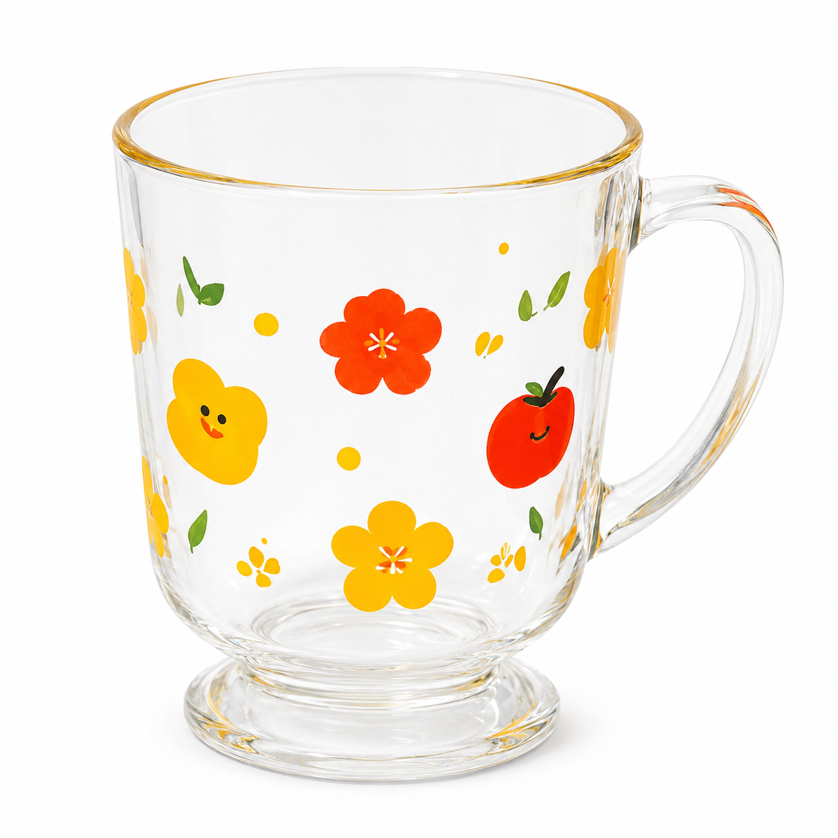 Happy Blossom Clear Glass Pedestal Mug