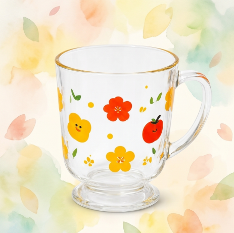 Happy Blossom Clear Glass Pedestal Mug