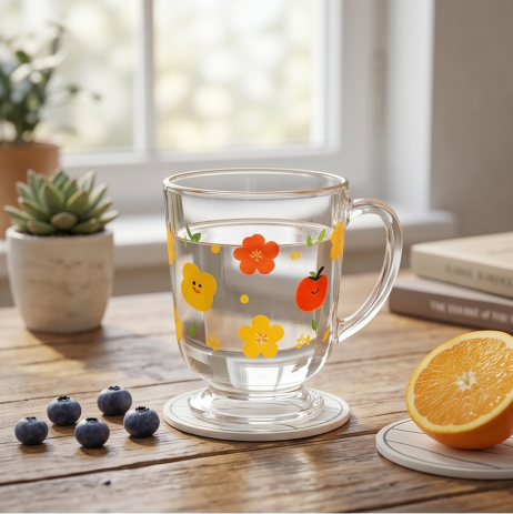 Happy Blossom Clear Glass Pedestal Mug