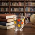 Happy Blossom Clear Glass Pedestal Mug