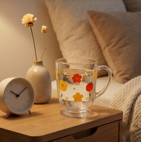 Happy Blossom Clear Glass Pedestal Mug