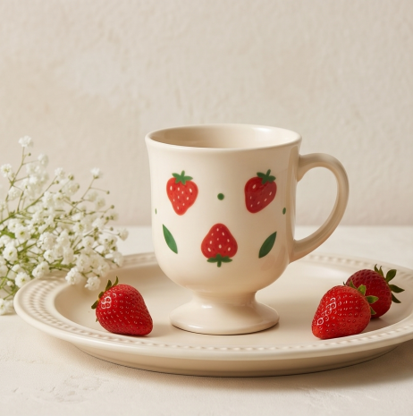 Sweet Strawberry Pedestal Ceramic Mug