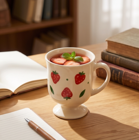 Sweet Strawberry Pedestal Ceramic Mug