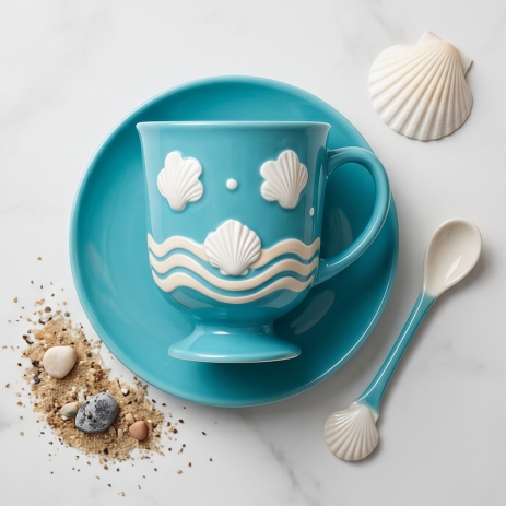 Turquoise Ocean Seashell Pedestal Mug