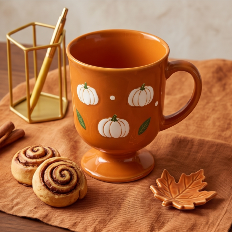 Autumn Harvest White Pumpkin Pedestal Mug