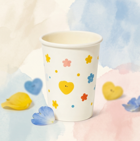 Happy Heart & Floral Disposable Paper Cups