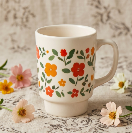 Vintage Bloom Stackable Ceramic Mug